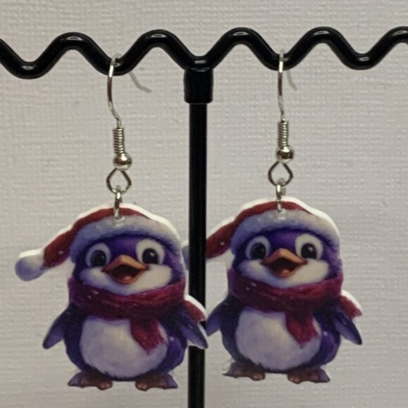 Penguin Earring, Santa Earring, Christmas Earring, Gift Idea, Holiday Earring - Picture 2 of 5